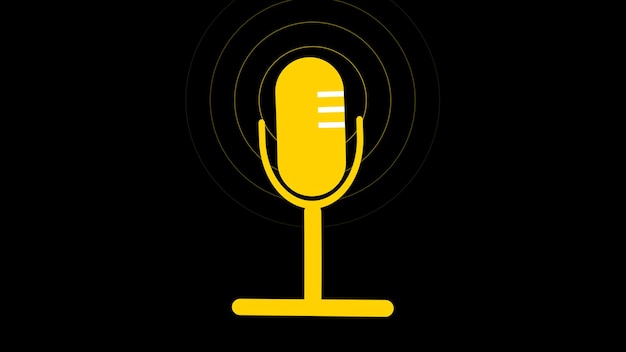 Golden microphone icon with sound waves animated on a black background