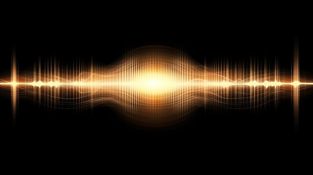 Golden soundwave energy pulse dark background digital art audio visualizer