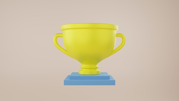 Golden trophy prize cup over pastel background Victory success concept Winner cup leader icon 3d rendering