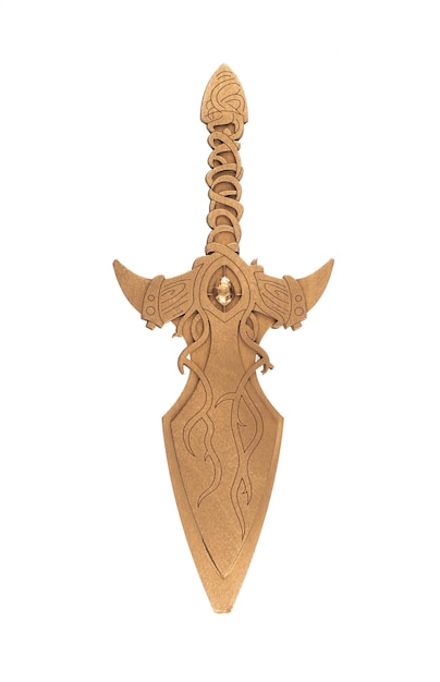 golden wooden sword isolated on white background