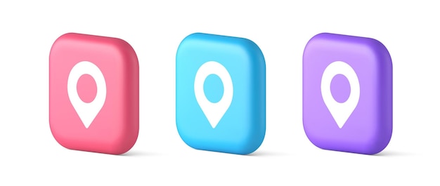 GPS map pin location service button application direction distance pointer 3d realistic icons