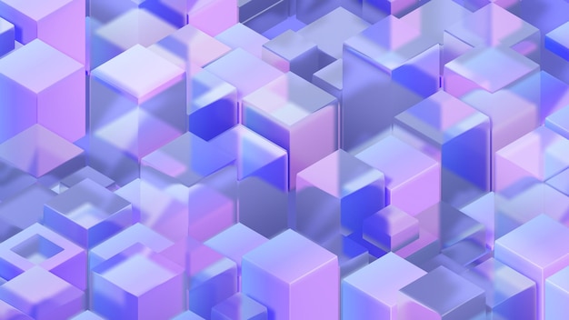 Gradient frosted glass soft purple and pink color 4K Wallpaper isometric cube