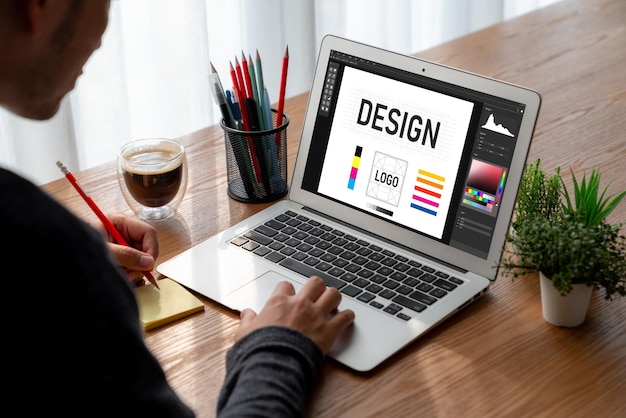 Grafisk designprogramvara för modern design av webbsidor och kommersiella annonser som visas på datorskärmen