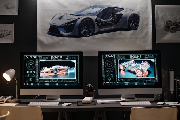 Graphic car models on computer screens