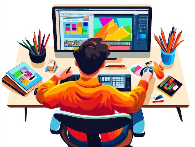 Graphic Designer Working on a Computer with Design Software