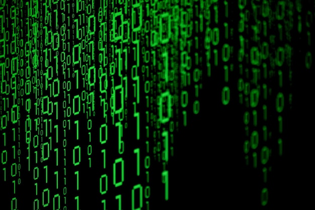Green binary code digits on black background