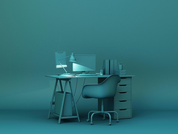 Green desk and decoration3d rendering