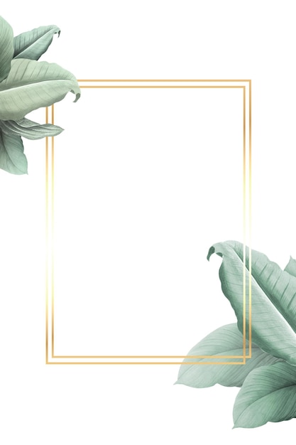 green leaves with golden rectangle frame design element