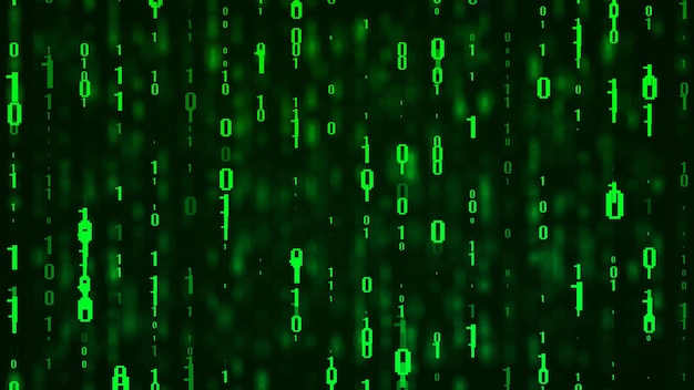 Green matrix background Stream of binary code Falling numbers on dark backdrop Digital computer code Coding and hacking 3D rendering