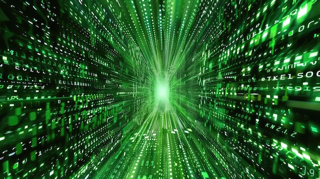 Green matrix code Showing on dark screen technology background