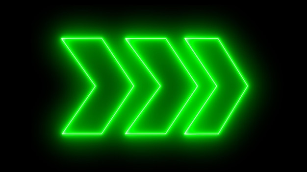 Green neon arrows on a black background 3d rendering neon green glowing up arrow abstract background