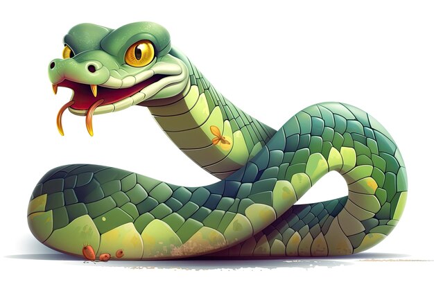 Green snake displaying its tongue and fangs Generative AI