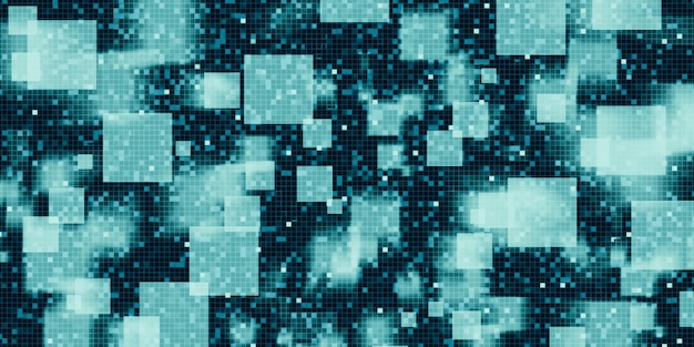 Green square mosaic, high low level split mosaic Motion concept of technology blurred abstract 3d illustration