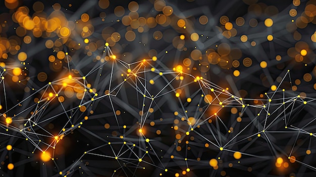 Grid with lighting nodes electrical chain on dark background Creative concept wallpaper of communica