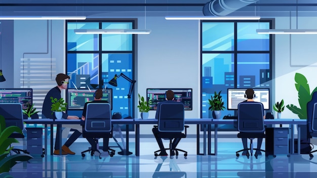 Group of People Sitting at Desks in an Office