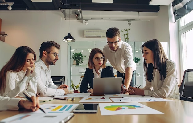 Group of people working out business plan in an office AI Generated