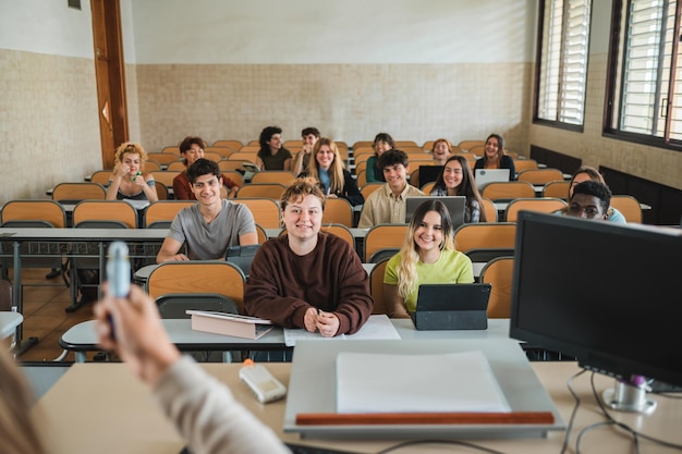 Group of students studying at office
