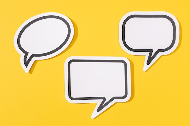 Group of three Blank Speech Bubble isolated on yellow background Mock up template