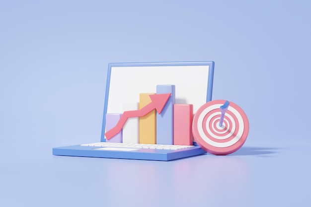 growth analytics optimization statistics finance chart graph education to invest business grow website development concept vision target planning 3d render illustration
