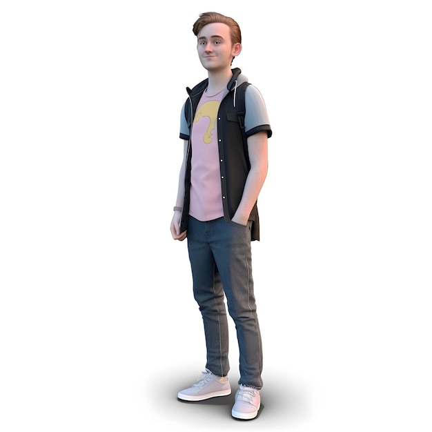 guy in the style of disney movie full body 3d character white background