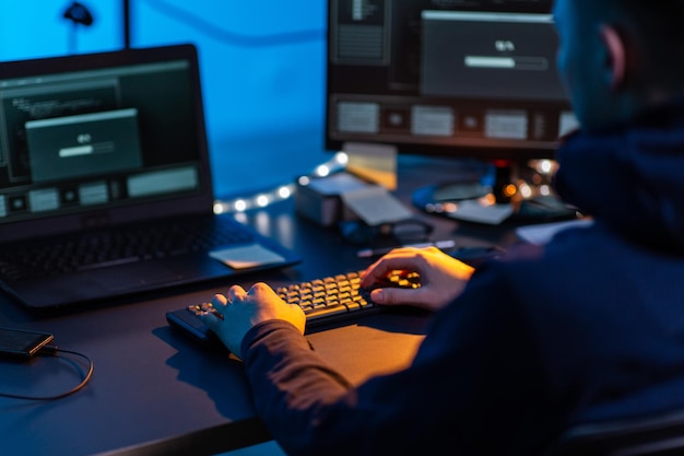 hacker using computer virus for cyber attack
