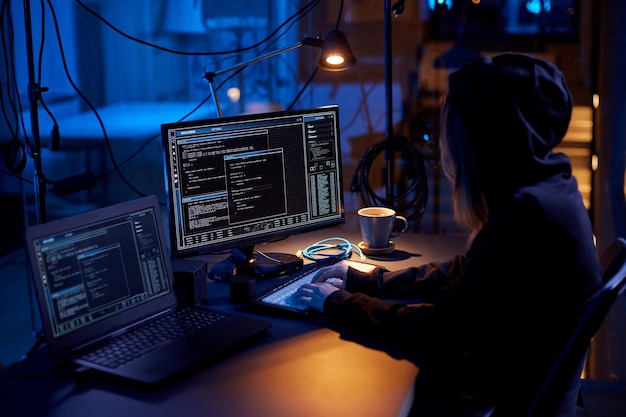 hacker using computer virus for cyber attack