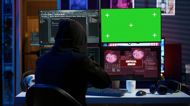 Hacker using mockup monitor seeing access denied error message