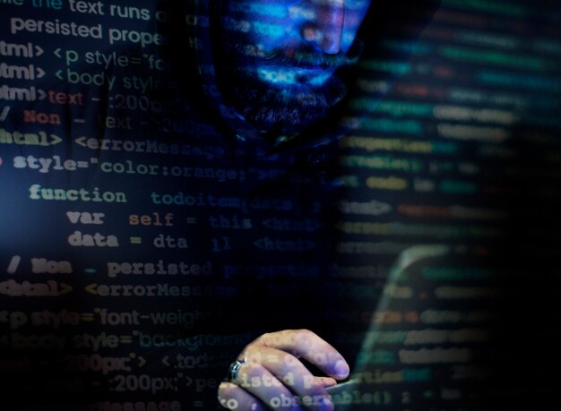 Hacker working on computer cyber crime