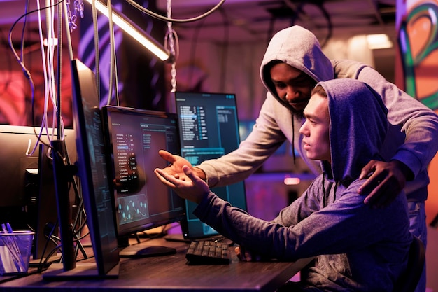 Hackers collaborating breaching data