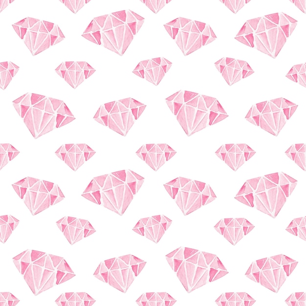 Hand drawn pink diamonds watercolor seamless pattern on white background for wrapping paper cards fabric textile scrapbooking