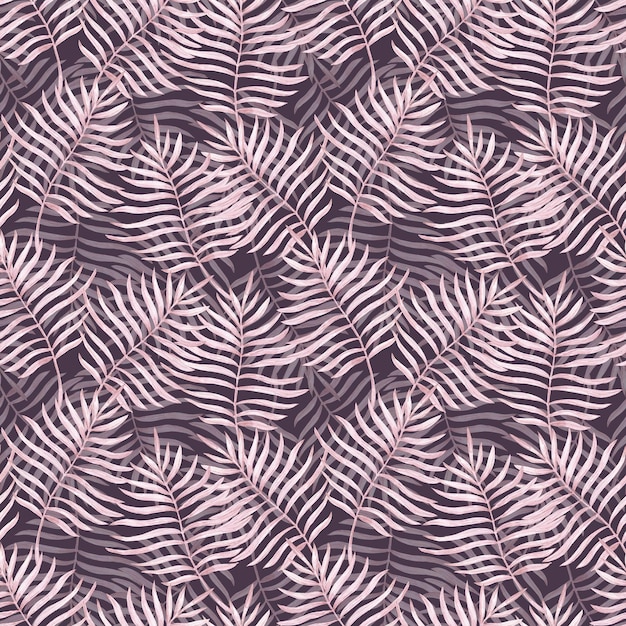 hand drawn watercolor grey monochrome palm tree leaves seamless pattern isolated on dark background can be used for textile fabric and other printed products