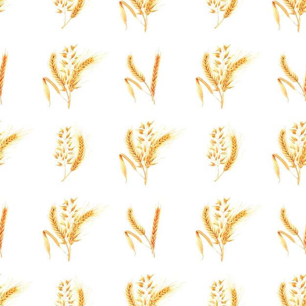 Hand drawn watercolor yellow dry spike seamless pattern on white background Scrapbook label banner