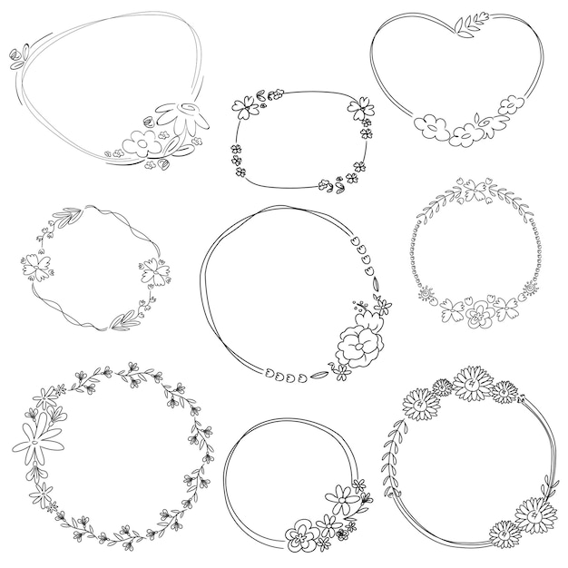 Hand drawn wreath transparent png set