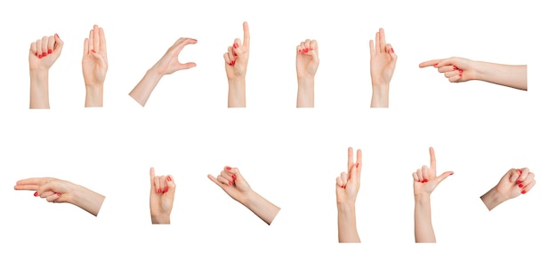 Hand gestures signs finger pointer fist set isolated on white background