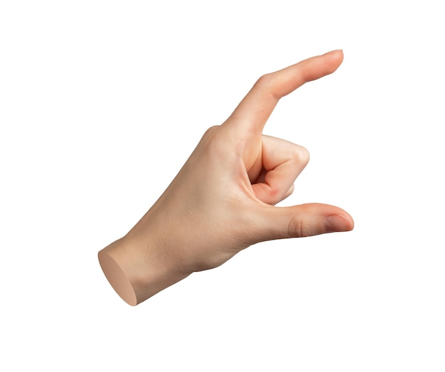 Hand holding gesture Two fingers showing something big measure size Isolated on white background