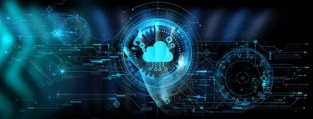 Hand pushing icon Ui of Cloud Computing Technology Internet Storage Network Concept