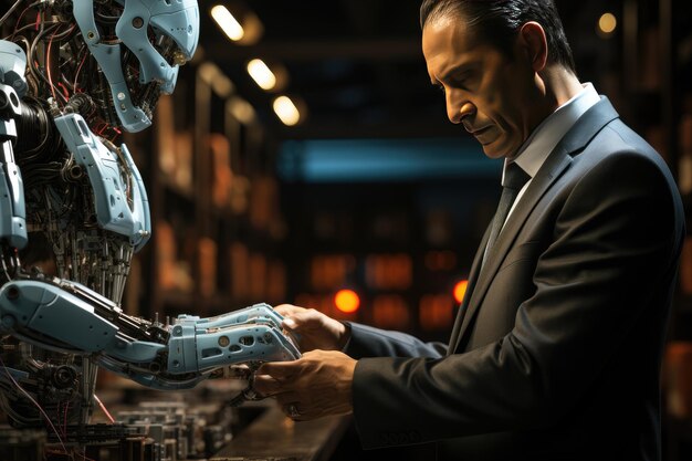 Handheld by a businessman with a seamless network connection automation innovation technology and efficiency icons are accelerating the rise of automated procedures and optimizing businesses