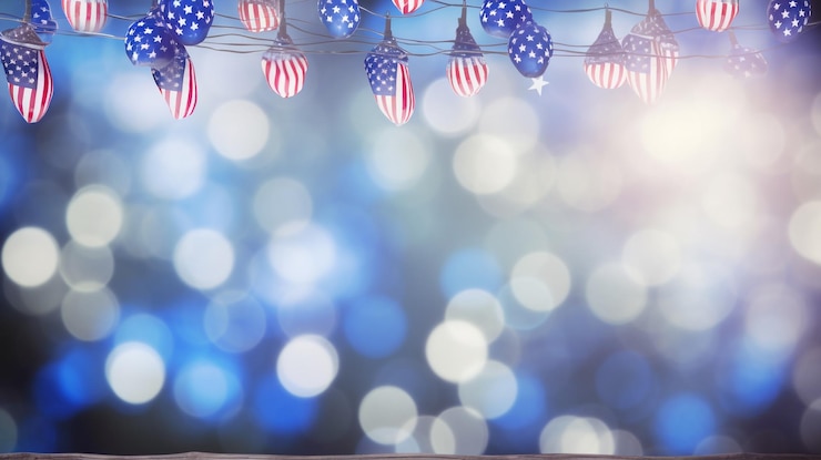 Bild happy labor day text over defocused blue bokeh lights background