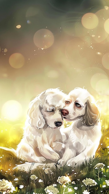 Härlig illustration av ett hundvalpspar för barnbok