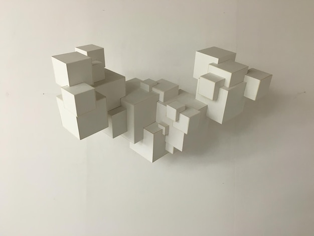High angle view of blocks over white background