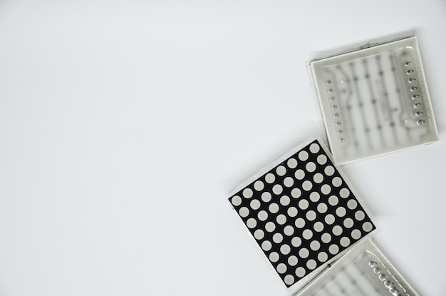 High angle view of computer on table against white background