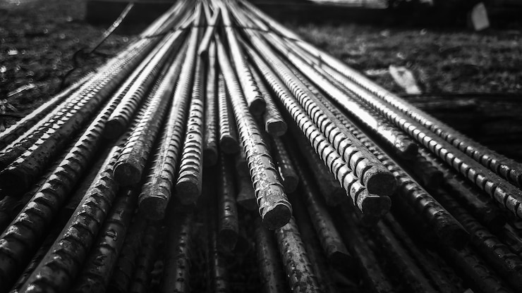 Bild high angle view of rebar steel bundle
