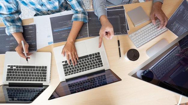 High angle view of woman using laptop on table