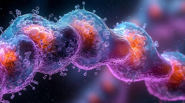 highresolution microscope image of a detailed cell structure with visible organelles and cellular processes