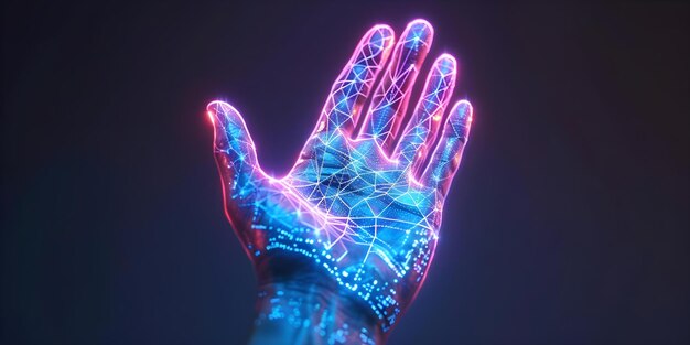 Hightech hand scan with glowing patterns for biometric authentication process Concept Biometric Authentication Hand Scan Glowing Patterns HighTech Technology Security Authentication