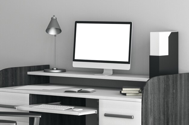 Hipster skrivebord med hvid bærbar computer