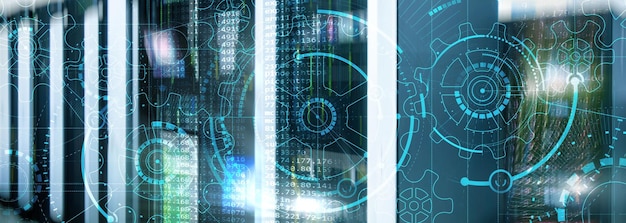 Højtydende tandhjul på supercomputer-baggrund