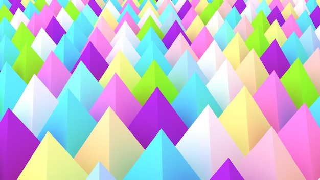 Holografiske pyramider, baggrund 3D illustration Multifarvet tapet Blød pasteltekstur Pigge abstrakt Skarpe objekter 3D-rendering baggrund
