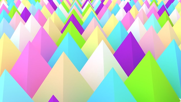 Holografiske pyramider, baggrund 3D illustration Multifarvet tapet Blød pasteltekstur Pigge abstrakt Skarpe objekter 3D-rendering baggrund