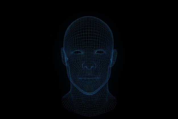 holographic image of a person's face. modern technologies.